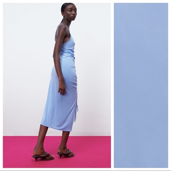 NWT. Zara Blue Midi Dress with Gathering. Size S. - Picture 5 of 12